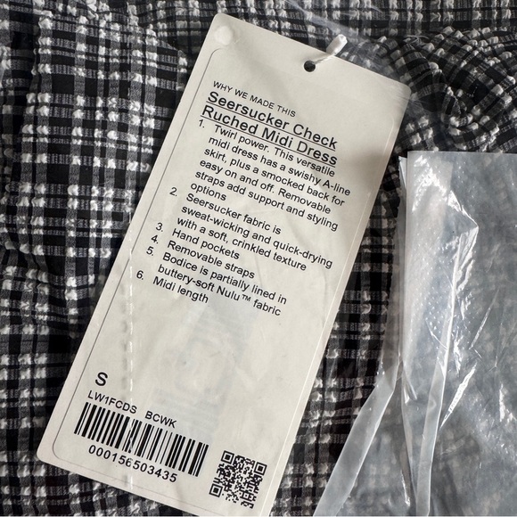 🆕🖤 Lululemon Seersucker Check Ruched Midi Dress - Blister Check White Black - Picture 6 of 6